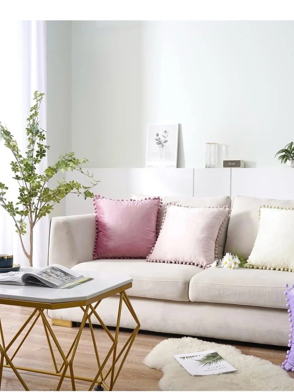 Cream Pom Pom Decorative Throw Pillow - Brand:
